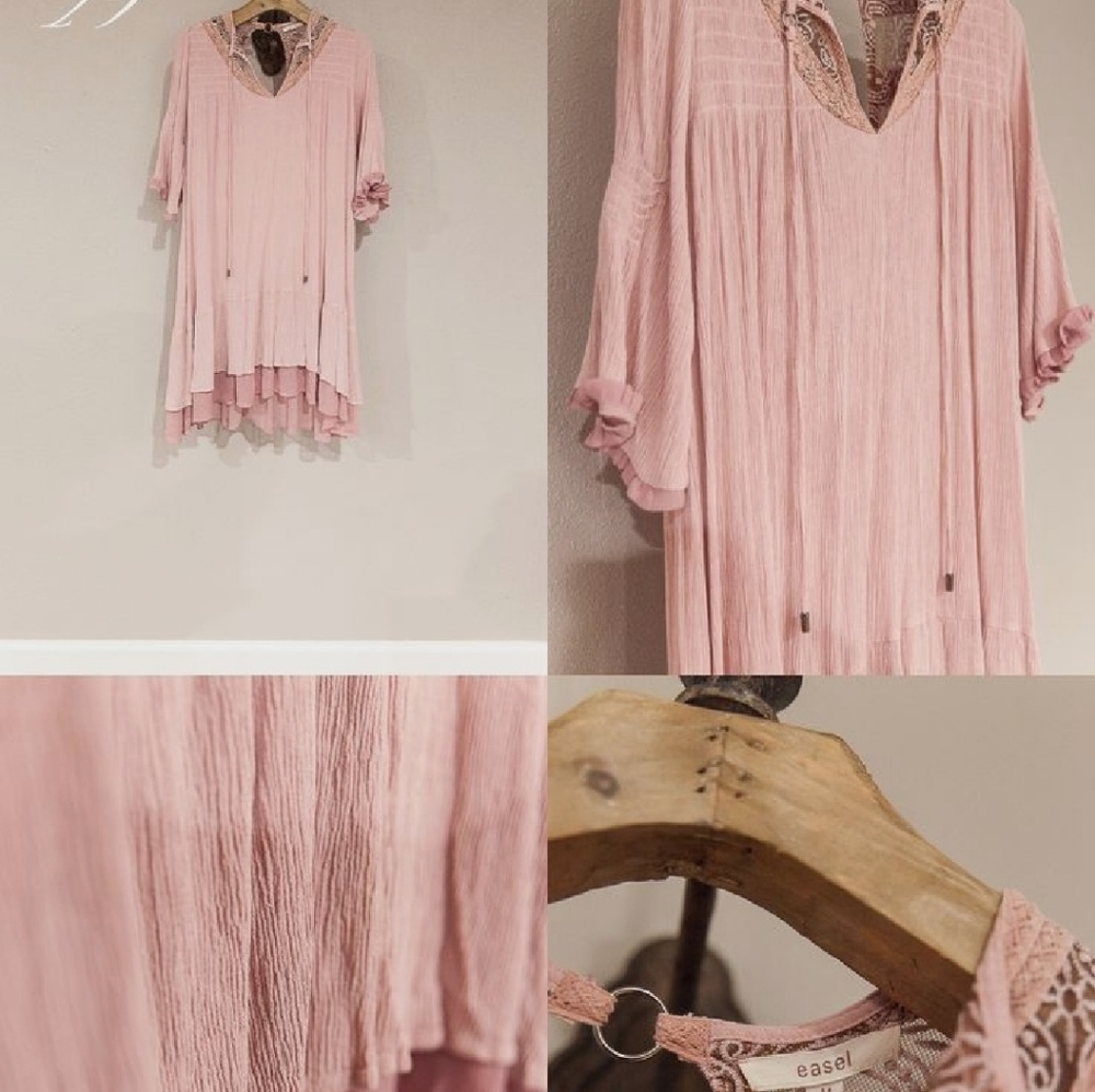 Easel boutique boho pink gauze dress